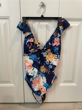 Navy Floral Ruffle One-Piece Swimsuit